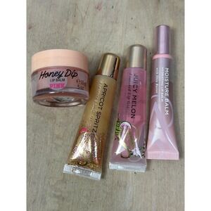 Ardene Lip Gloss Balm Set 4pc Honey Dip Apricot Juicy Moisture Glitter Assorted